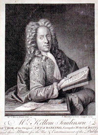 Porträtt av Kellom Tomlinson (c.1690-c.1753) graverad av Francois Morellon la Cave (fl.1731-54) 1754 (gravyr) av Richard van (after) Bleeck