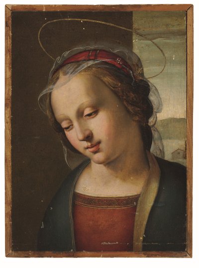 Madonnan: ett fragment från en altartavla (olja och guld på panel) av Ridolfo Ghirlandaio (attr. to)