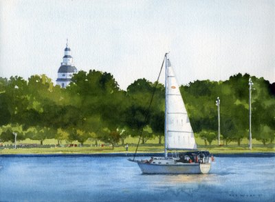 Sailing on the Severn, 2007 (akvarell på papper) av Rob Wood