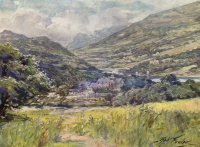 Bodnant Hall, Conway Valley (färg litho) av Robert (after) Fowler