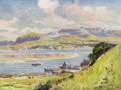 Carnarvon, från Anglesey (färg litho) av Robert (after) Fowler