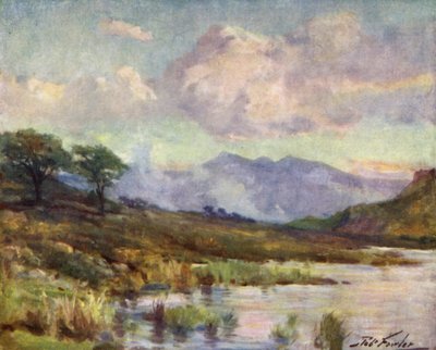 Snowdon från sjön Capel Curig, sommarkväll (färglitografi) av Robert (after) Fowler