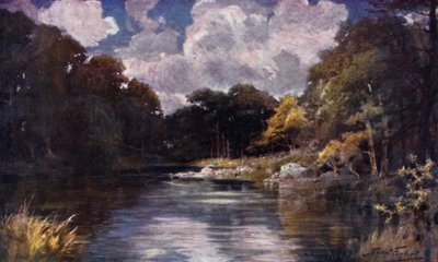 The Trout Stream (färg litho) av Robert (after) Fowler