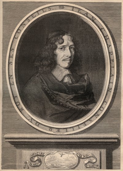 Porträtt av Jean Chapelain (1595-1674), fransk poet - Gravyr - Jean Chapelain (1595-1674) Fransk poet och litteraturkritiker - Gravyr av Nanteuuil et grave par Peulot. av Robert (after) Nanteuil