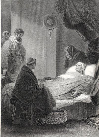 Kardinal Wolseys död, graverad av A.H. Payne (litho) av Robert (after) Smirke