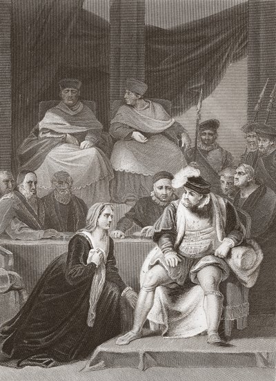 Rättegången över Henry VIII:s äktenskap, graverad av A.H. Payne (litho) av Robert (after) Smirke