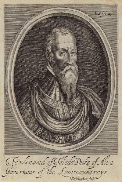 Fernando Alvarez de Toledo, 3:e hertig av Alba, spansk general och guvernör i de spanska Nederländerna (gravyr) av Robert (after) Vaughan
