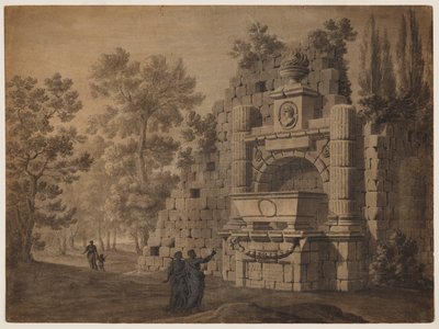 Capriccio med antika figurer bland förstörda klassiska monument av Robert Adam
