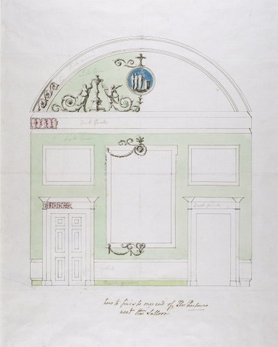 Design for the End Wall of the Eating Parlour, Headfort House (penna och svart bläck över grafit med wc på bundet papper) av Robert Adam
