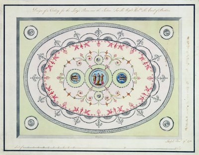 Takdesign för damrummet i Headfort House, 1772 (wc, penna och bläck över grafit på bundet papper) av Robert Adam