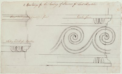 Design för listerna på trappan, Headfort House, 1772 (penna och svart bläck över grafit på papper) av Robert Adam