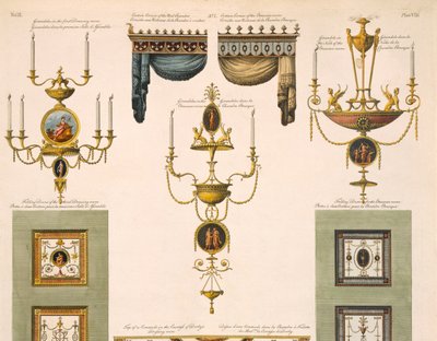 Motiv för gardingesimser, girandoler och vikdörrar, 1774 tryckdetalj av 61957 av Robert Adam