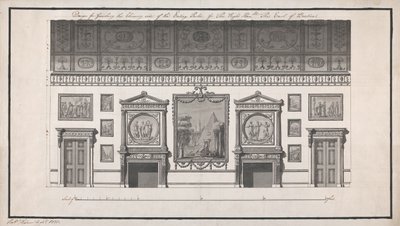 Headfort House, Eating Parlour, Chimney Side (penna och svart bläck och tvätta med penna på papper) av Robert Adam