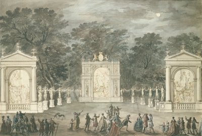 The Illuminations at Buckingham House för kung George III:s födelsedag, 4 juni 1783 (penna och bläck och wc på papper) av Robert Adam
