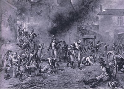 Försvaret av Hougoumont 18 juni 1815, illustration från brittiska striderna på land och hav, 1915 av Robert Alexander Hillingford
