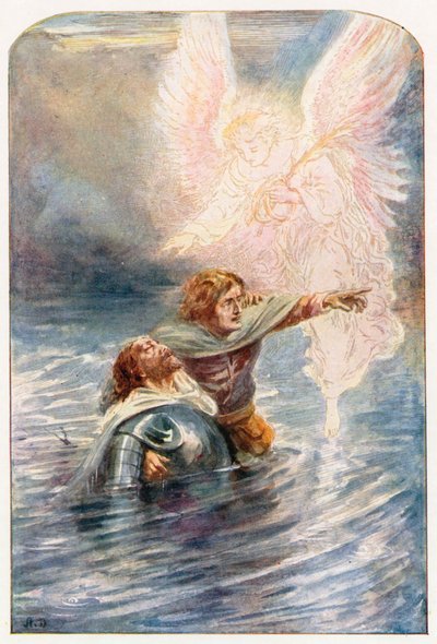 Christian och Hopeful korsar floden (färglitografi) av Robert Ambrose (after) Dudley