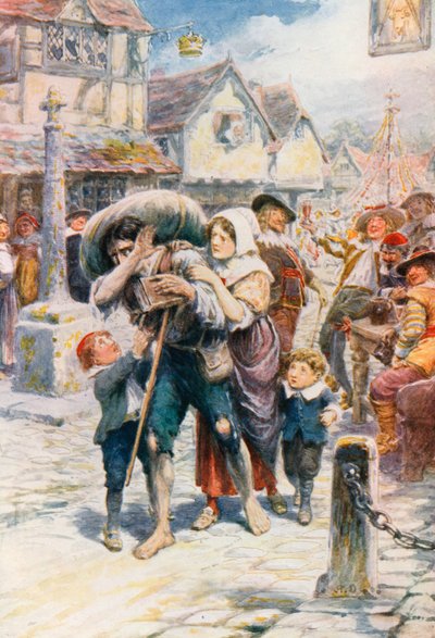 Kristen ger sig ut på sin pilgrimsfärd (färglitografi) av Robert Ambrose (after) Dudley