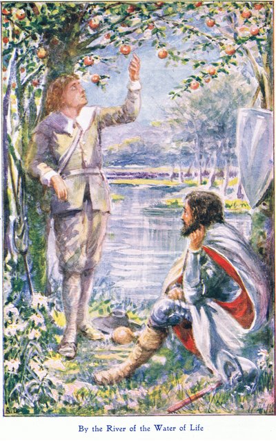 By the River of the Water of Life, från The Pilgrims Progress publicerad av John F Shaw & Co, ca 1900-talet (färg litho) av Robert Ambrose Dudley
