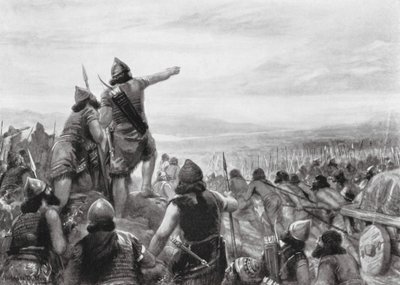 Shamshi-Adad III:s räd till stranden av "det stora havet" (litografi) av Robert Ambrose Dudley