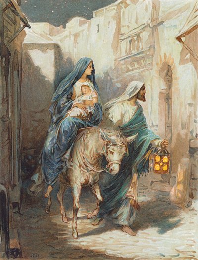 Flykten till Egypten (färglitografi) av Robert Ambrose Dudley
