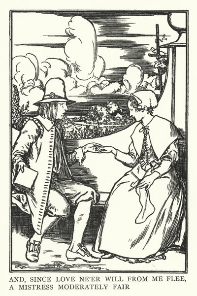 Och eftersom kärleken aldrig kommer att fly från mig, en älskarinna måttligt vacker (litho) av Robert Anning Bell