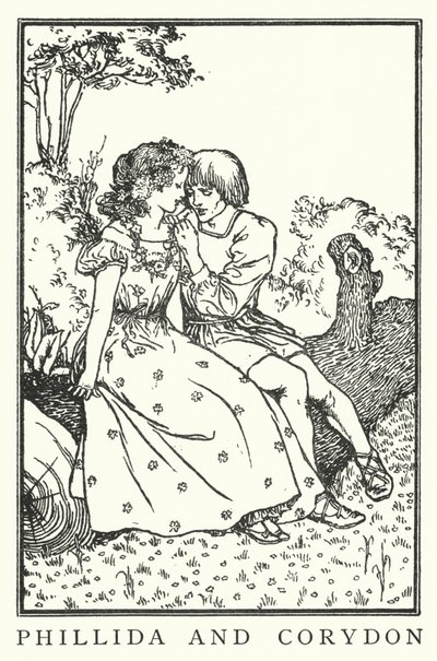 Phillida och Corydon (litho) av Robert Anning Bell
