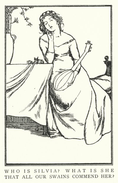 Vem är Silvia? Vad är hon, att alla våra svanar berömmer henne? (litho) av Robert Anning Bell