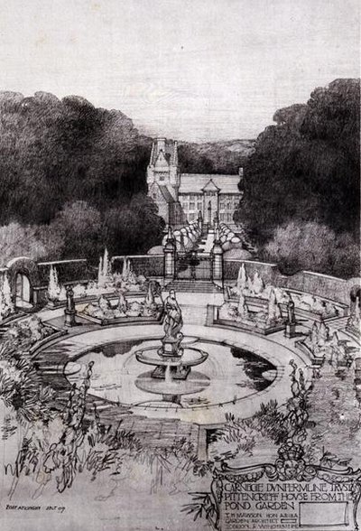 Pittencrieff House från Pond Garden, från Thomas Mawsons "Studier in Town Planning" av Robert Atkinson