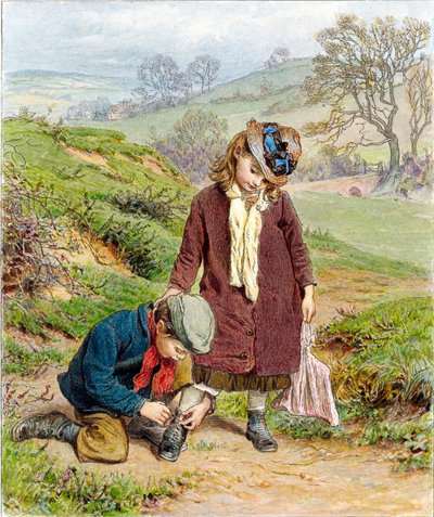 Bror knyter sin systers sko, pub. 1854. av Robert Barnes