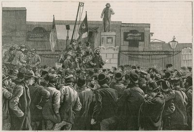 Den stora strejken för hamnarbetare vid East End: John Burns talar till männen som strejkar vid portarna till East and West India Docks av Robert Barnes