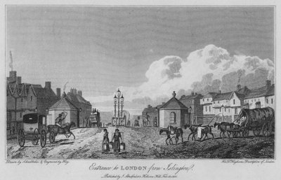 Ingång till London från Islington (gravyr) av Robert Blemell (after) Schnebbelie