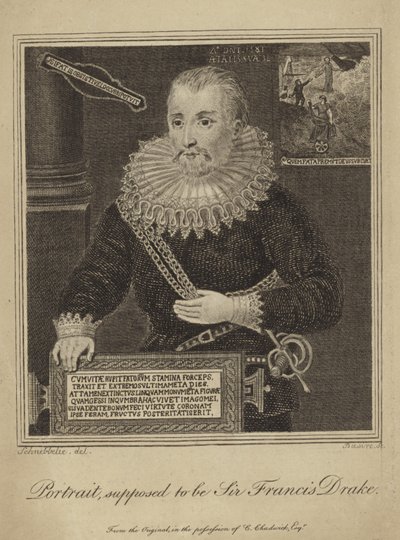 Francis Drake (gravyr) av Robert Blemell (after) Schnebbelie