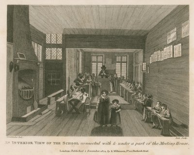 En inomhusvy av skolan som ligger i anslutning till och under en del av det som tidigare var John Bunyans församlingshus. av Robert Blemell Schnebbelie