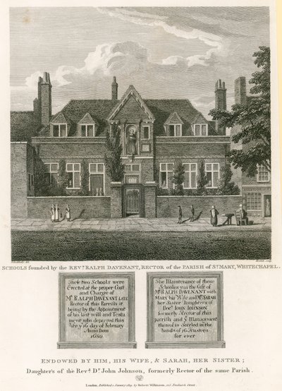Skolor grundade av pastor Ralph Davenant, rektor för Parish of St Mary, Whitechapel av Robert Blemell Schnebbelie