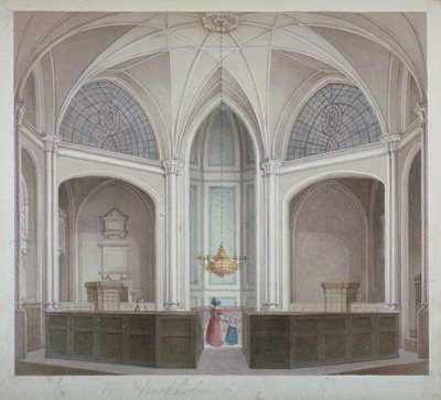 Interiör av Church of St Bartholomew-the-Less, City of London, 1834. av Robert Blemmell Schnebbelie
