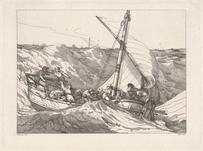 Båt i en storm på havet av Robert Blyth, after John Hamilton Mortimer