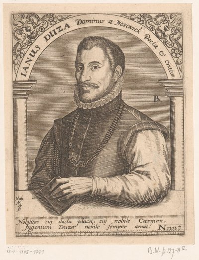 Porträtt av Janus Dousa Janus Duza Dominus en Nortwick Poeta & Orator. (titel på objekt) Porträttserie av forskare från 1400- och 1500-talet (serietitel) av Robert Boissard