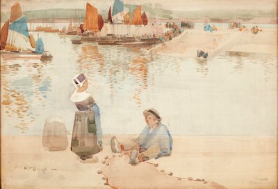Figurer på hamnmuren, Bretagne (akvarell) av Robert Brough