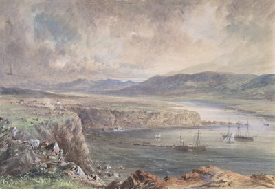 Foilhummerum Bay, Valentia, tittar från Cromwell Fort: The Caroline and Boats..., 1865-66. av Robert Charles Dudley