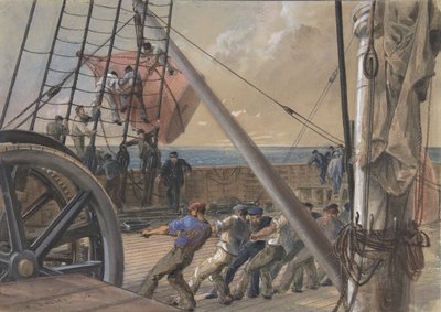 Att ta sig ut en av de stora bojarna för sjösättning, 2 augusti 1865, 1865. av Robert Charles Dudley