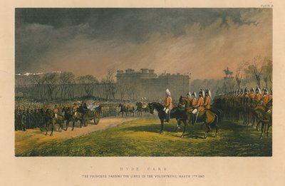 Hyde Park - prinsessan passerar de frivilliga, 7 mars 1863, 1863 av Robert Charles Dudley