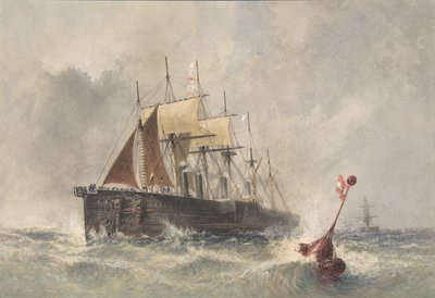 Sjösättning av bojen från fören av Great Eastern den 8 augusti 1865, 1865-66. av Robert Charles Dudley