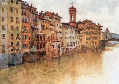En studie av de gamla husen i Borgo S Jacopo, från Arno, mot väster (färglitografi) av Robert Charles Goff