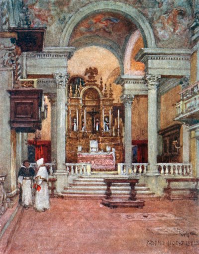 Interiör från dominikanernas klosterkyrka i San Domenico di Fiesole (färglitografi) av Robert Charles Goff