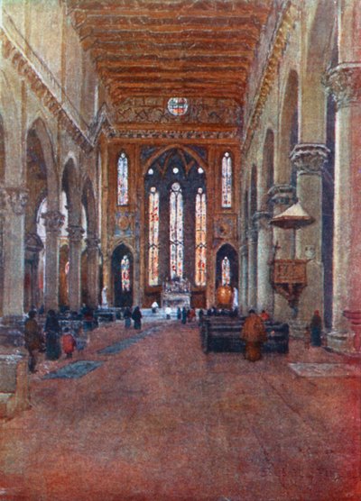 Franciskanerkyrkan Santa Croce, vy mot öster (färglitografi) av Robert Charles Goff