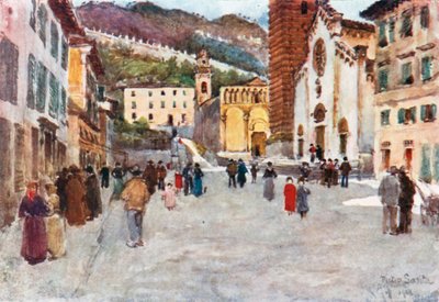Piazza, Pietra Santa, nära Viareggio (färglitografi) av Robert Charles Goff