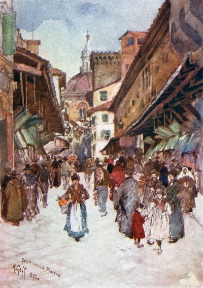 Ponte Vecchio (färglitografi) av Robert Charles Goff