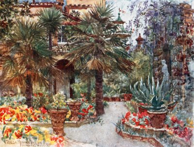 Tulpaner och wistaria på våren i trädgården till en florentinsk villa (färglitografi) av Robert Charles Goff