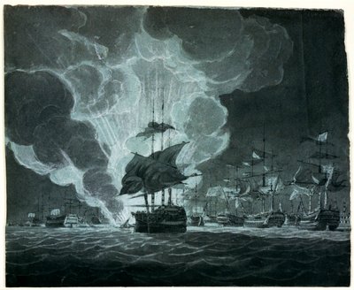 Flotta med ett fartyg i brand av Robert Cleveley