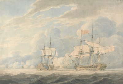 Den holländska viceamiralen under amiral De Winter slog sin flagga till den engelska viceamiralen Onslow under amiral Duncan vid slaget vid Camperdown, 11 oktober 1797 av Robert Cleveley